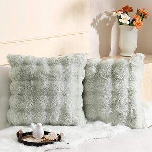 celebrity home removable gray fuzzy pillowcase cover set of two 18x18